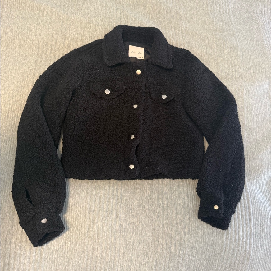 Active Usa | Black Fuzzy Button-Up Jacket